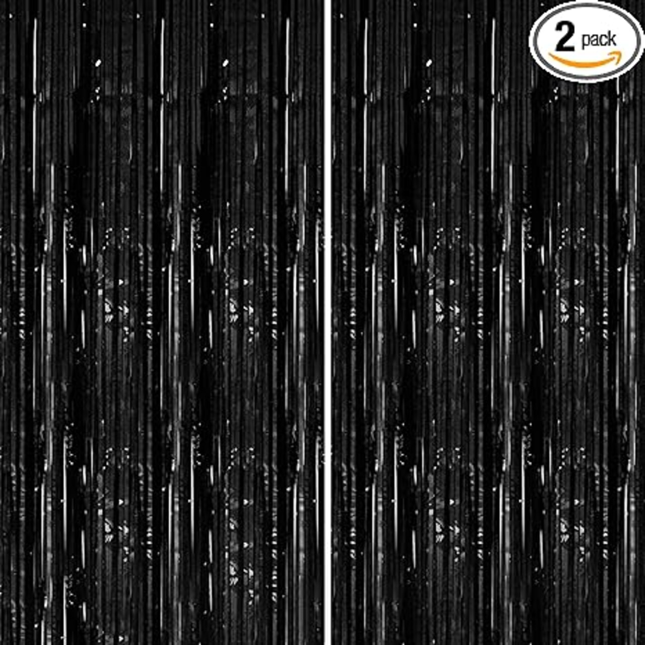 2-Pack Black Tinsel Foil Fringe Curtains – 3ft x 8ft Metallic Backdrop for Photo Booth – Shimmering Black Streamers for Birthday, Wedding, Graduation, Hollywood Theme & Halloween Party Decorations
